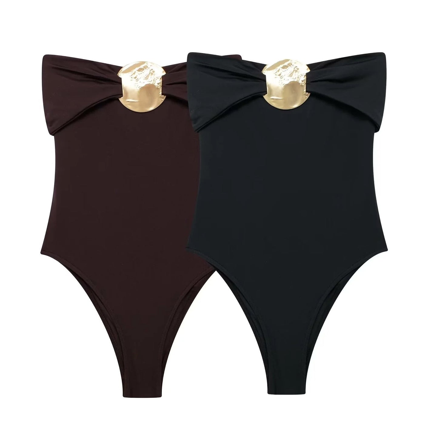 Swimsuit with Gold Metal Accent WEM Support (www.WEM.support)