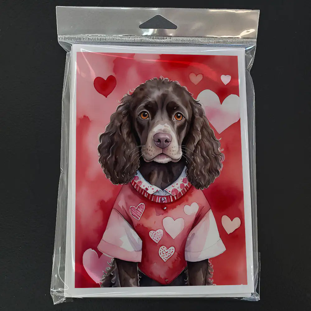 American Water Spaniel My Valentine Greeting Cards Pack of 8 WEM Support (www.WEM.support)