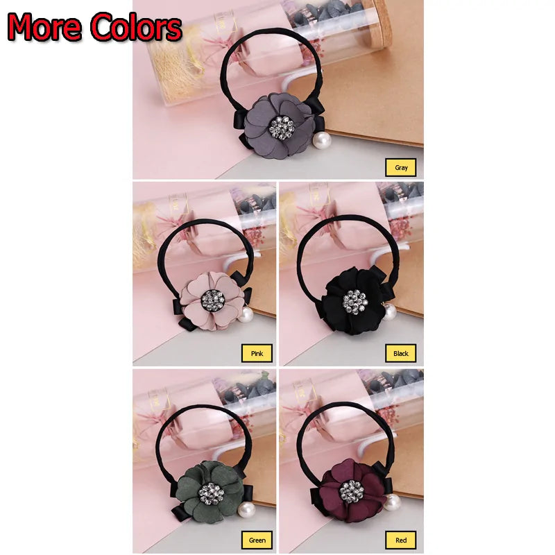 Elegant Rhinestone Flower Pearls Hair Curls Bun Maker WEM Support (www.WEM.support)