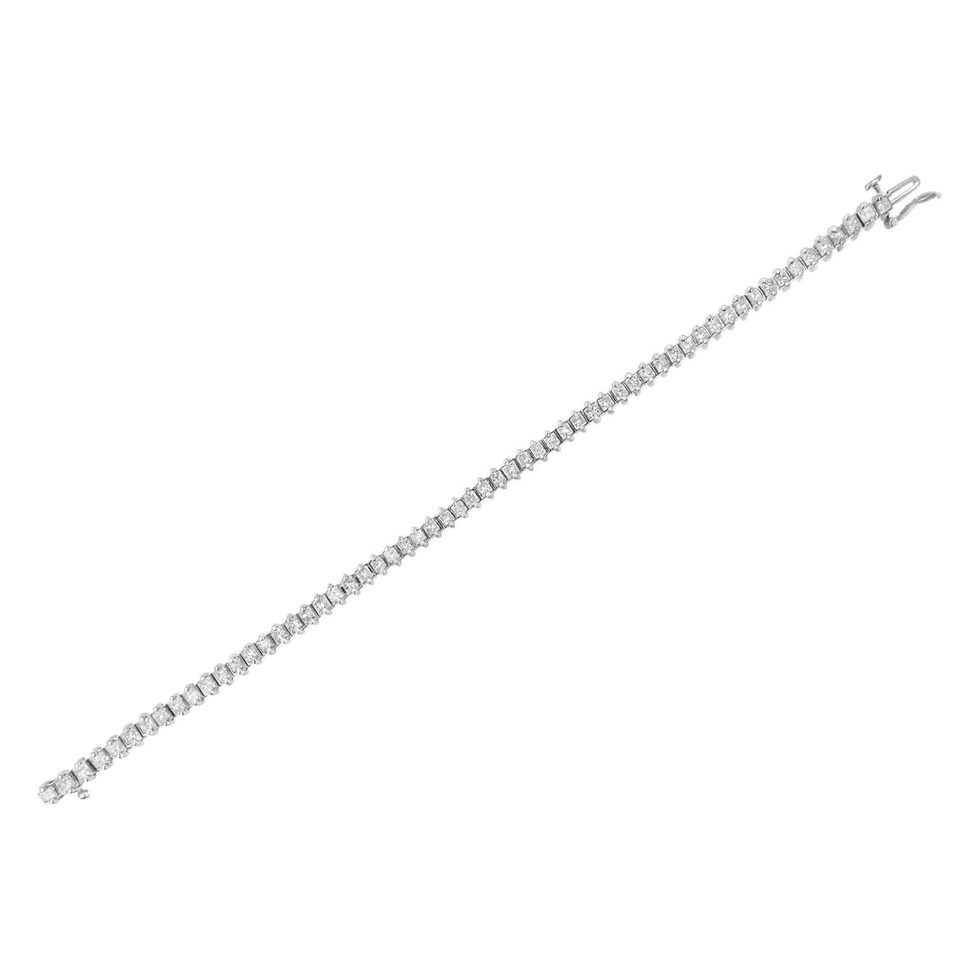 14K White Gold 5.0 Cttw Clarity Enhanced 2 Prong Set Princess-Cut Diamond Tennis Bracelet (H-I Color, I1-I2 Clarity) WEM Support (www.WEM.support)