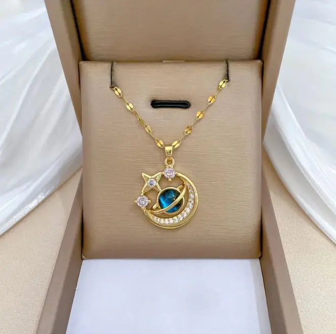 Dream Planet Necklace Stainless Steel Blue Butterfly WEM Support (www.WEM.support)