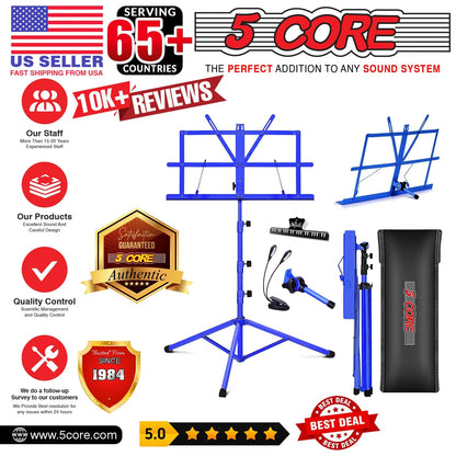 5Core Music Stand For Sheet Music Portable Tripod Adjustable Folding With Light Note Holder BLUE WEM Support (www.WEM.support)