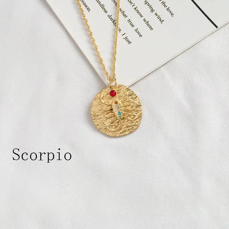 Gold Coin Disk Pendant Zodiac Necklace WEM Support (www.WEM.support)
