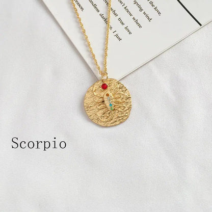 Gold Coin Disk Pendant Zodiac Necklace WEM Support (www.WEM.support)
