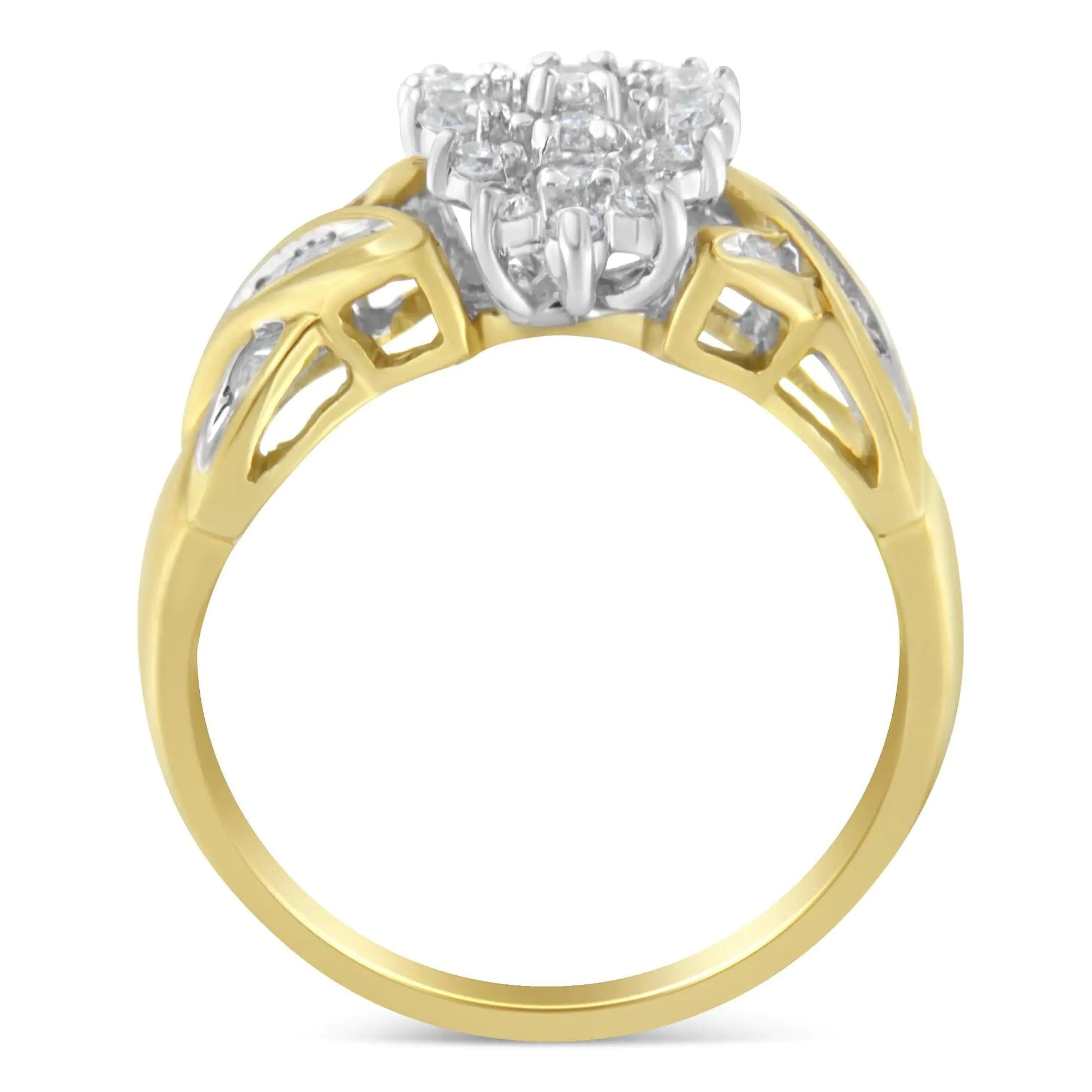 10K Two-Toned Round Baguette Diamond Cluster Ring (1/2 Cttw, I-J Color, I2-I3 Clarity) WEM Support (www.WEM.support)