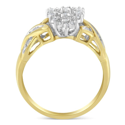 10K Two-Toned Round Baguette Diamond Cluster Ring (1/2 Cttw, I-J Color, I2-I3 Clarity) WEM Support (www.WEM.support)