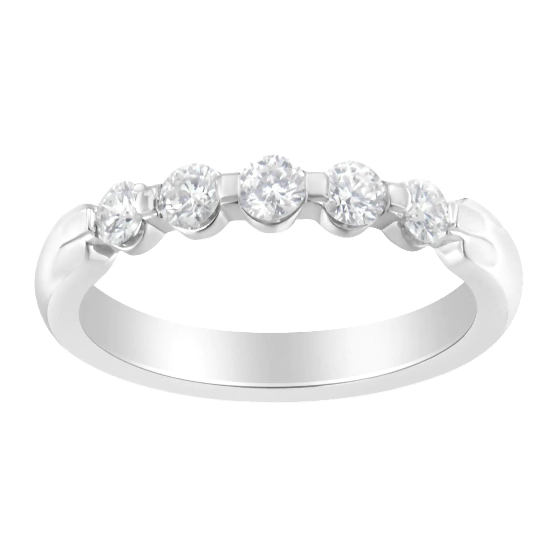 14K White Gold 1/2 cttw Diamond 5-Stone Band Ring (H-I Clarity, SI2-I1 Color) WEM Support (www.WEM.support)