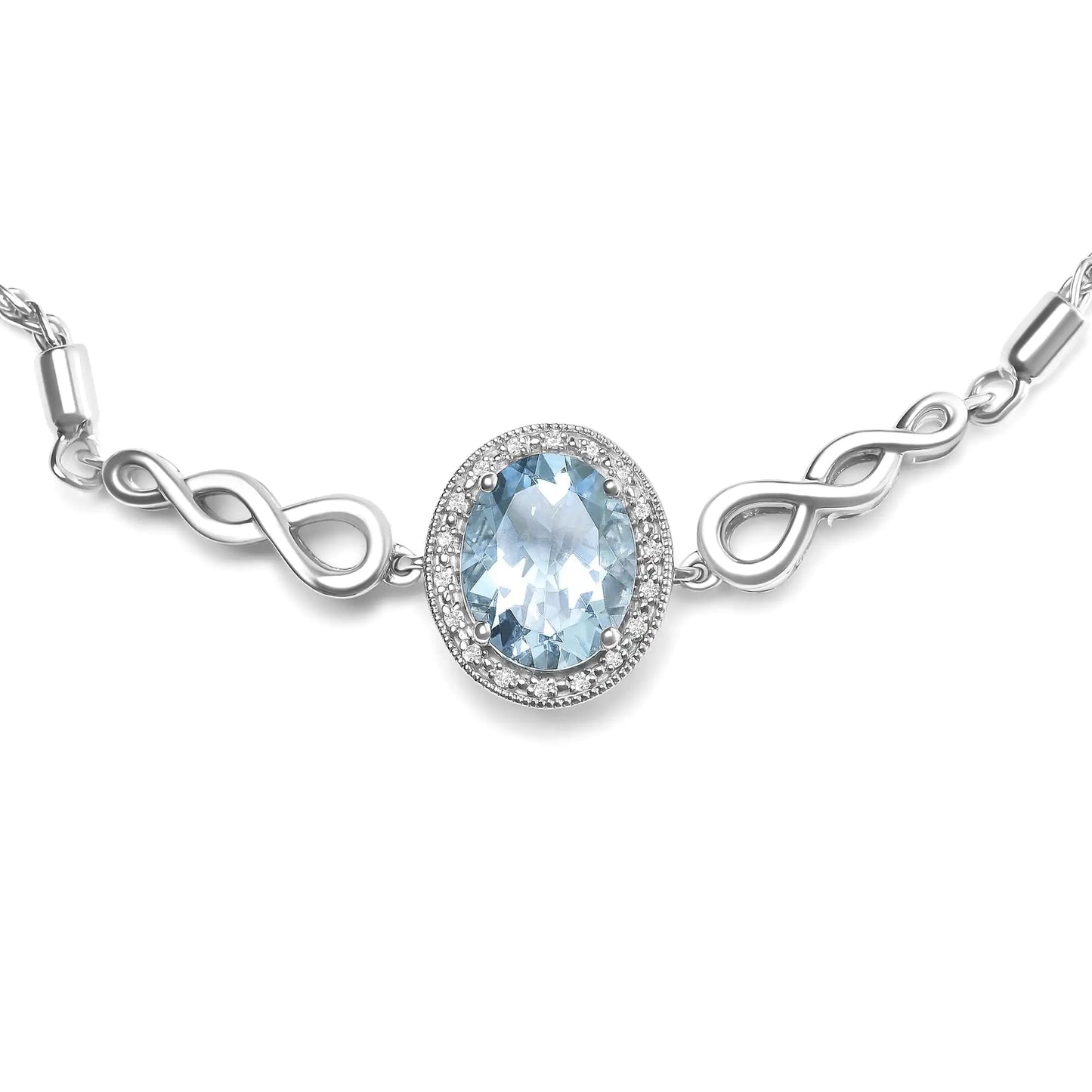 Bracelet Bolo Réglable en Argent Sterling .925 avec Topaze Bleue Ovale de 10x8mm et Diamants Accent, Lariat de 4” à 10” (Couleur H-I, Clarté SI1-SI2) WEM Support (www.WEM.support)