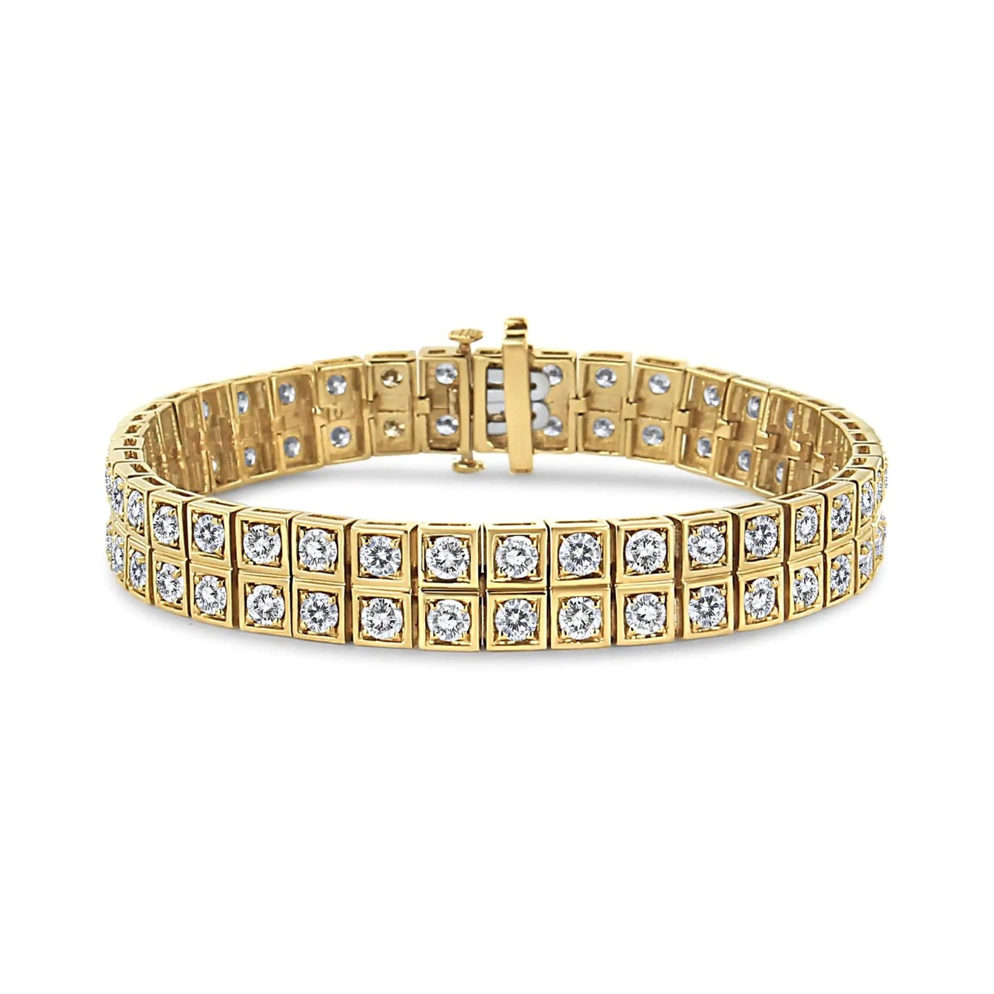 14K Yellow Gold 8.00 Cttw Prong Set Round-Cut Diamond Art Deco Style Two Row Square Frame Link Tennis Bracelet (J-K Color, I1-I2 Clarity) - Size 7.25" WEM Support (www.WEM.support)