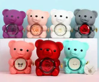 Rotating Bear Gift Box Rose Jewelry Box WEM Support (www.WEM.support)