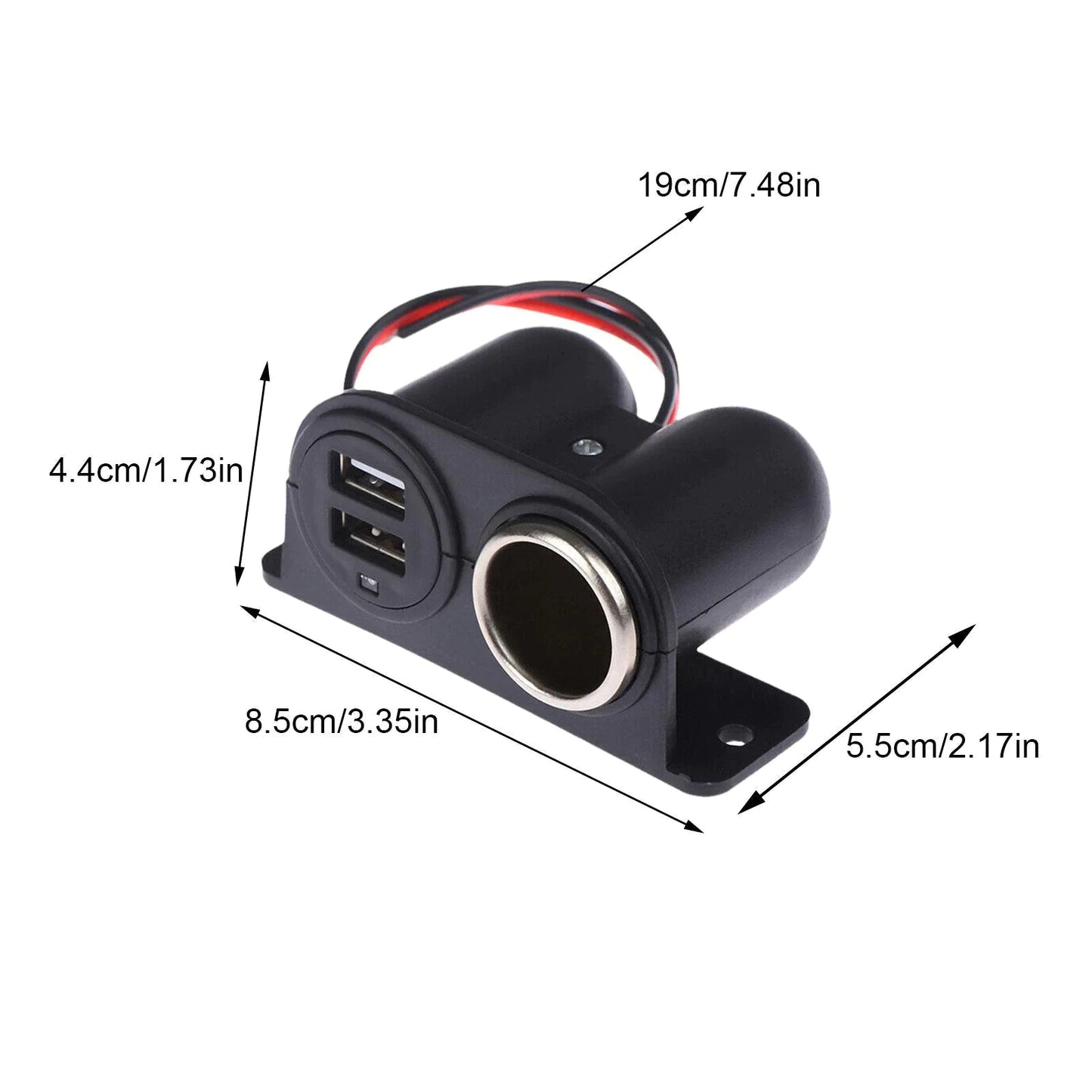 Car Cigarette Lighter Socket Splitter Dual USB Charger Power Adapter Outlet 12V WEM Support (www.WEM.support)