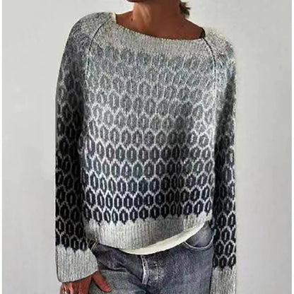 Women's Multicolor Round Neck Loose Knit Sweater WEM Support (www.WEM.support)