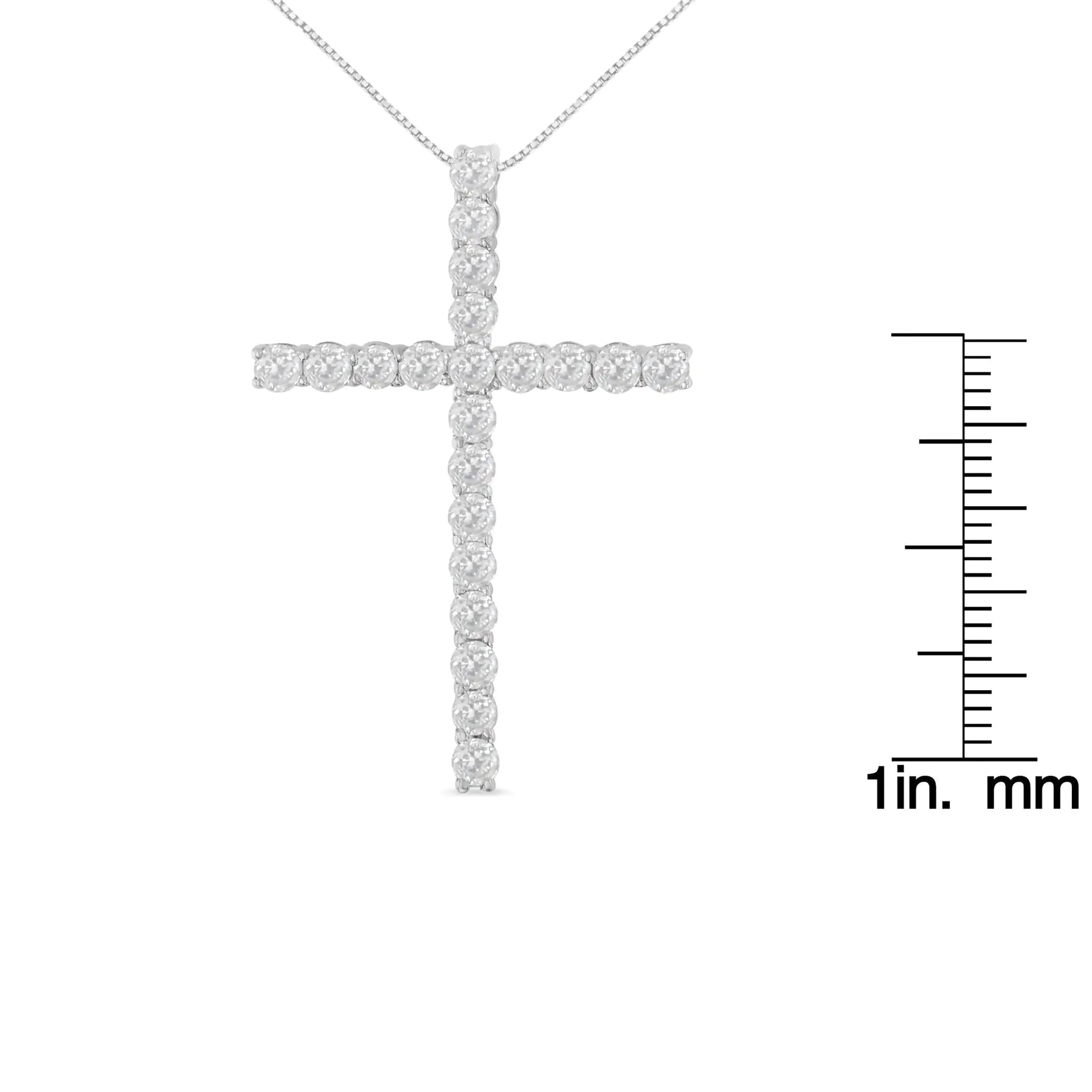 10Kt White Gold 1 cttw Diamond Cross Pendant Necklace (H-I, I1-I2) WEM Support (www.WEM.support)