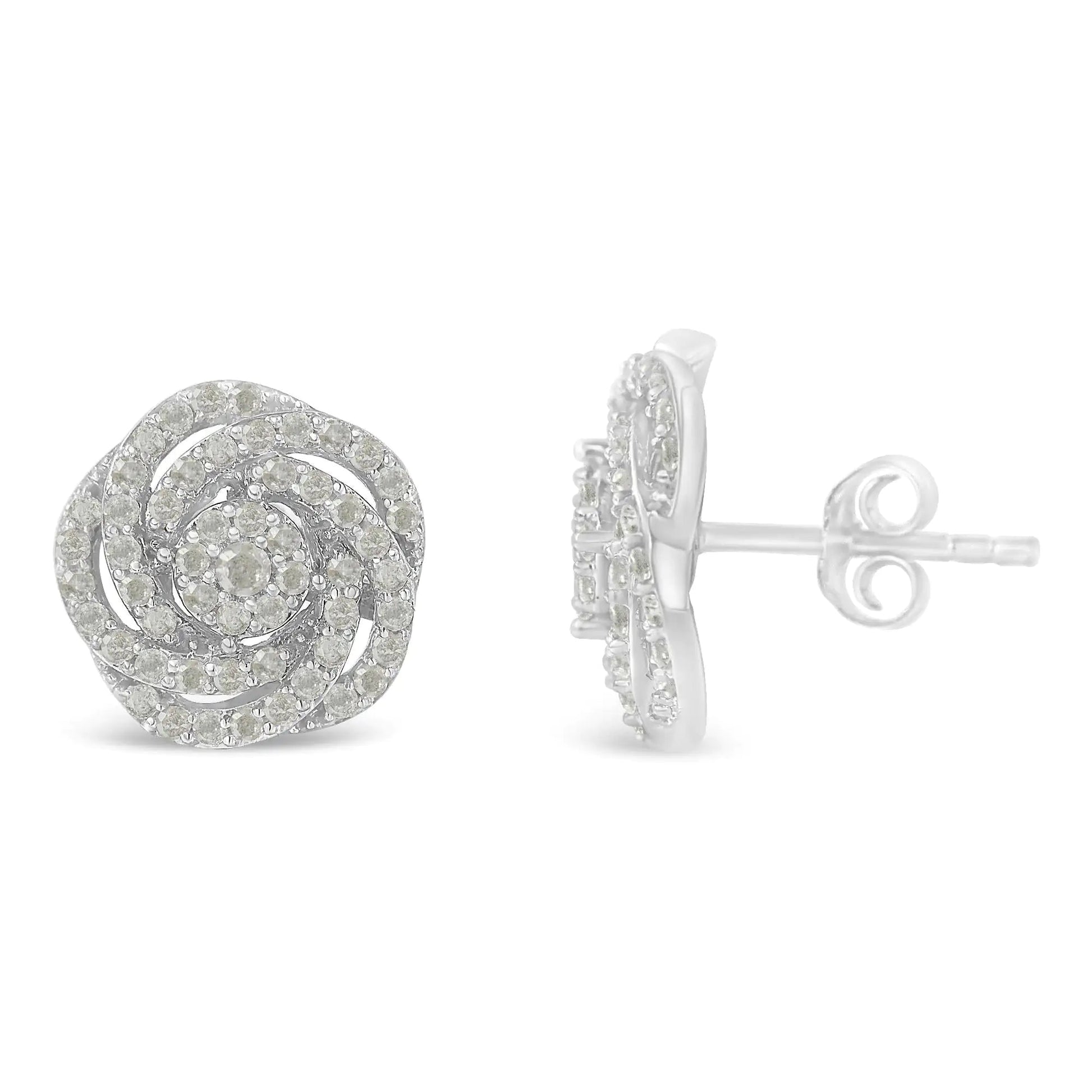 10k White Gold Rose-Cut Diamond Floral Cluster Earrings (1 cttw, I-J Color, I2-I3 Clarity) WEM Support (www.WEM.support)
