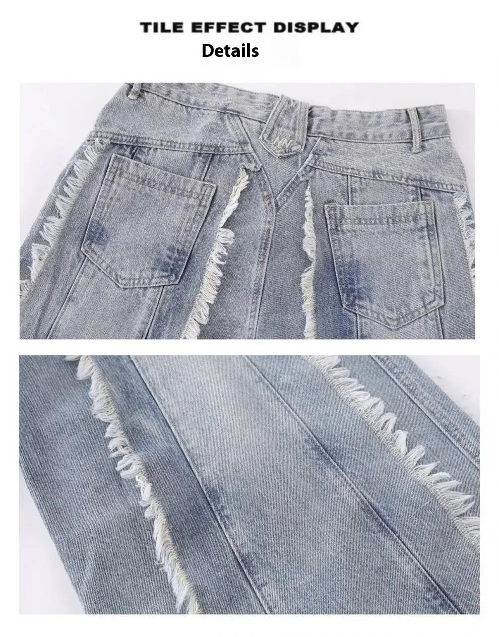 Jeans Destroyed Loose Burrs Wide Leg Bootcut Pants WEM Support (www.WEM.support)