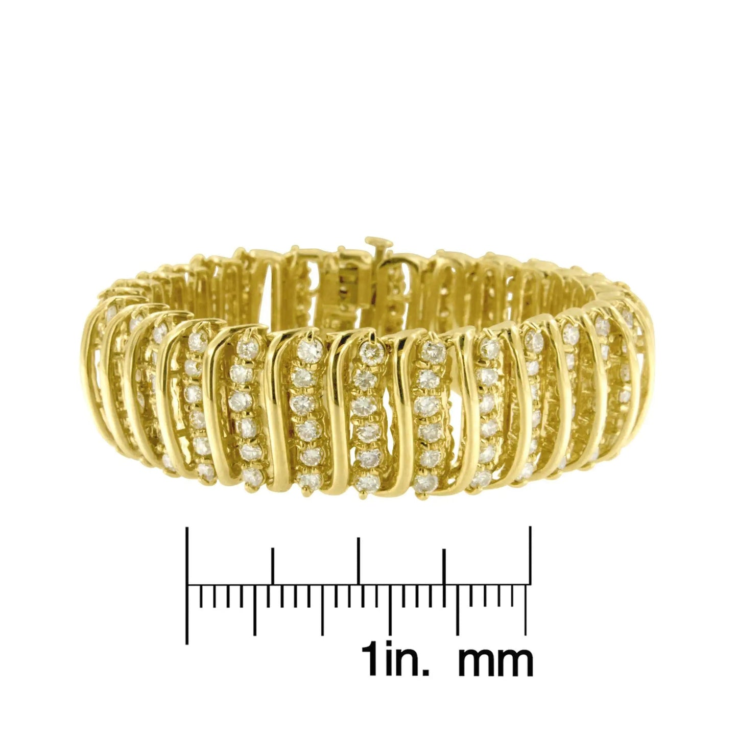 10K Yellow Gold 15.0 Cttw Diamond S Shaped Wave Link Two Tone 7” Tennis Bracelet (J-K Color, I2-I3 Clarity) WEM Support (www.WEM.support)