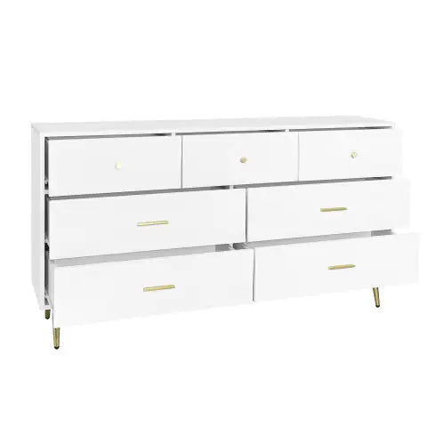 Seven Drawers Large Chest Of Drawer Cabinet With Golden Handle And Golden Legs White Color WEM Support (www.WEM.support)
