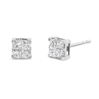 10K White Gold 1.00 cttw Invisible Set Princess-Cut Diamond Composite Square Shape Stud Earrings (G-H Color, I2-I3 Clarity) WEM Support (www.WEM.support)