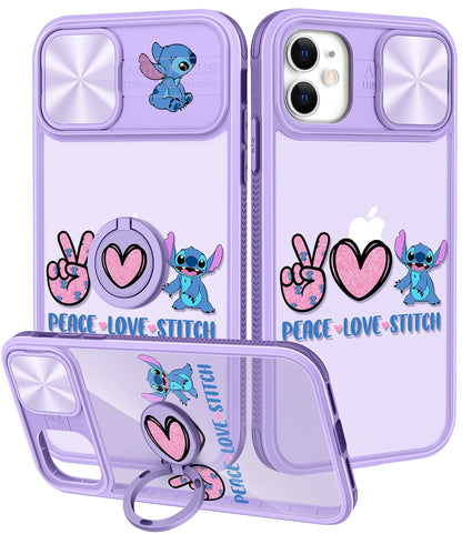 Joyleop (2in1 for iPhone 11 Case Cartoon Cute Cowby for Girls Pretty Women Teen Kids Girly Phone Covers Blue Pattern Design with Slide Camera Cover+Ring Holder for Apple 11 6.1”