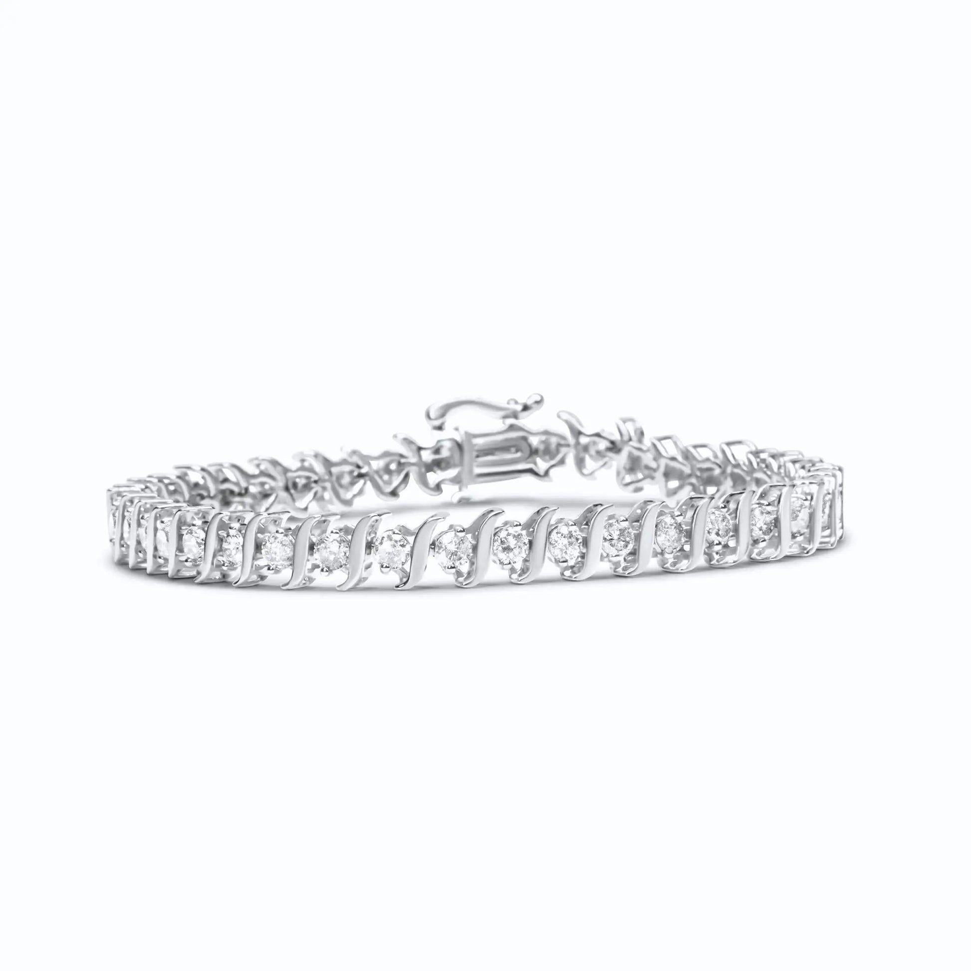 .925 Sterling Silver 4.00 Cttw Round-Cut Diamond "S"-Link Tennis Bracelet (I-J Color, I3 Clarity) - Size 7" WEM Support (www.WEM.support)