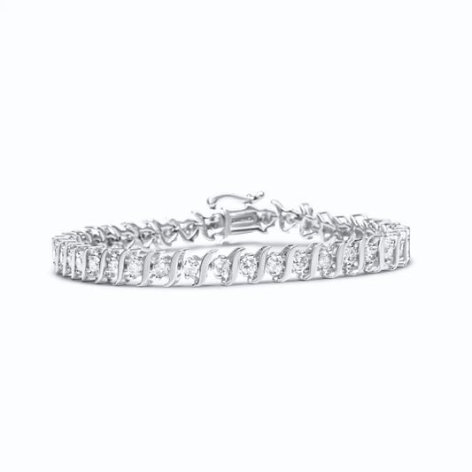 .925 Sterling Silver 4.00 Cttw Round-Cut Diamond "S"-Link Tennis Bracelet (I-J Color, I3 Clarity) - Size 7" WEM Support (www.WEM.support)