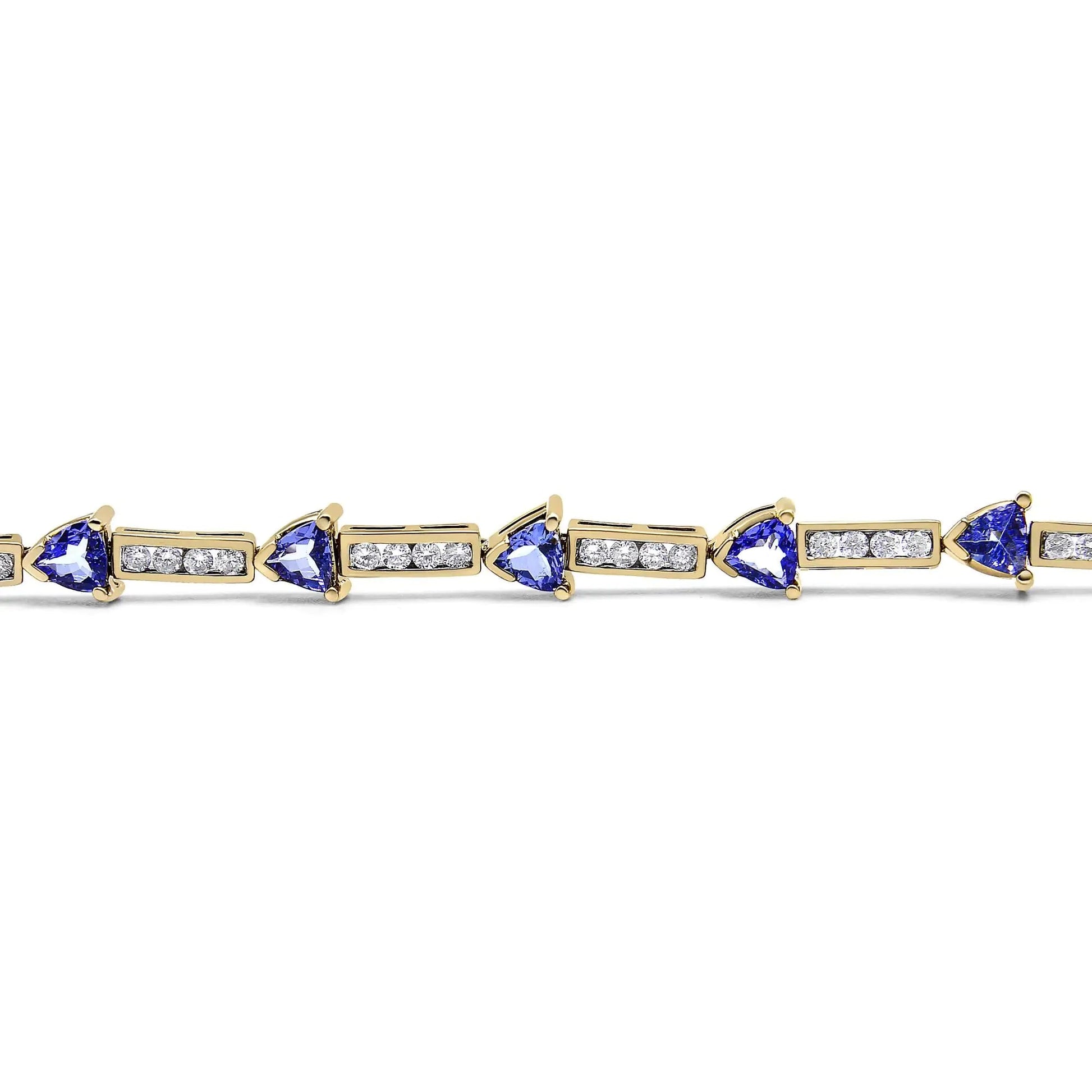 14K Yellow Gold 1 5/8 Cttw Diamond and 5MM Trillion Blue Tanzanite Link Bracelet (H-I Color, I1-I2 Clarity) - 7" WEM Support (www.WEM.support)