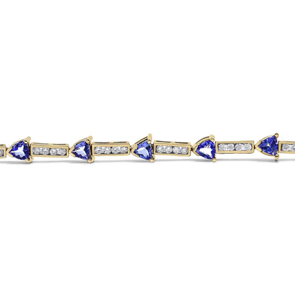 14K Yellow Gold 1 5/8 Cttw Diamond and 5MM Trillion Blue Tanzanite Link Bracelet (H-I Color, I1-I2 Clarity) - 7" WEM Support (www.WEM.support)