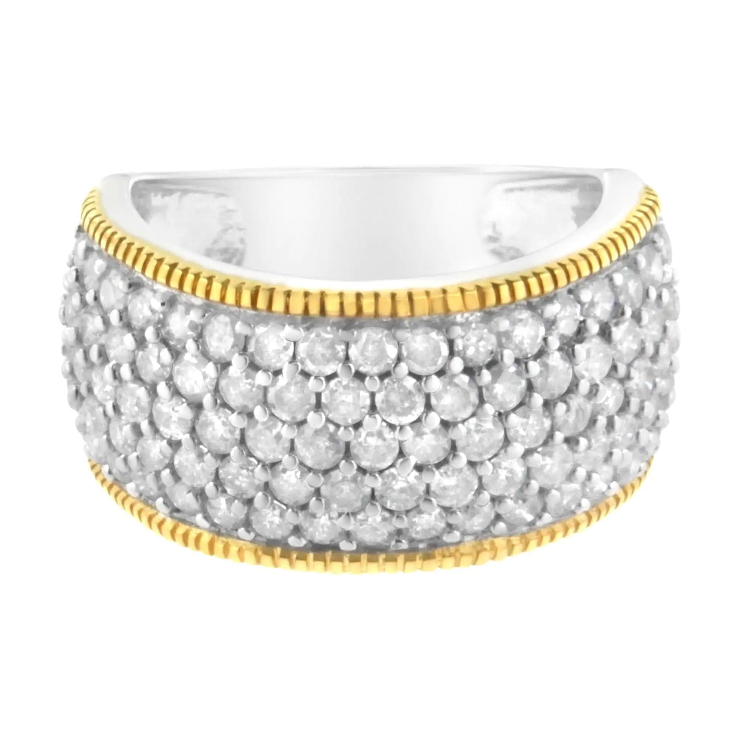 10K Yellow Gold Plated .925 Sterling Silver 2.0 Cttw Prong Set Round Cut Diamond 5 Row Anniversary Band Ring (I-J Color, I2-I3 Clarity) WEM Support (www.WEM.support)