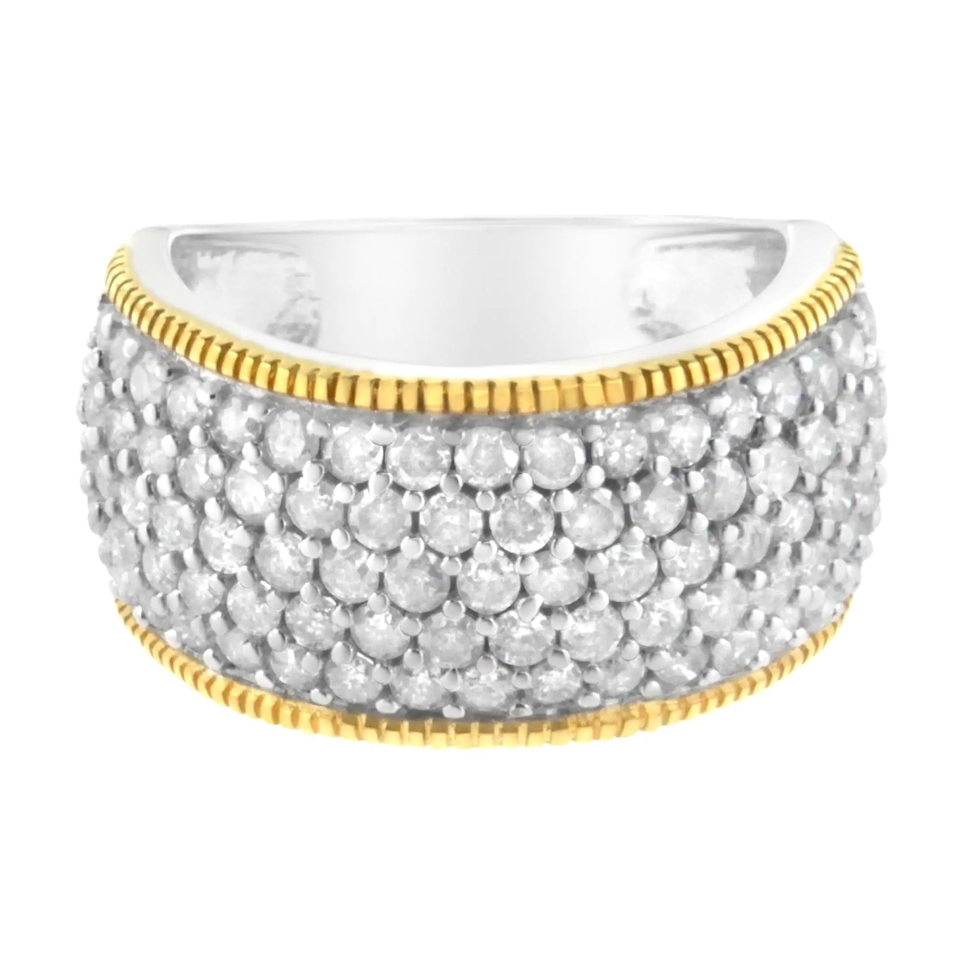 10K Yellow Gold Plated .925 Sterling Silver 2.0 Cttw Prong Set Round Cut Diamond 5 Row Anniversary Band Ring (I-J Color, I2-I3 Clarity) WEM Support (www.WEM.support)