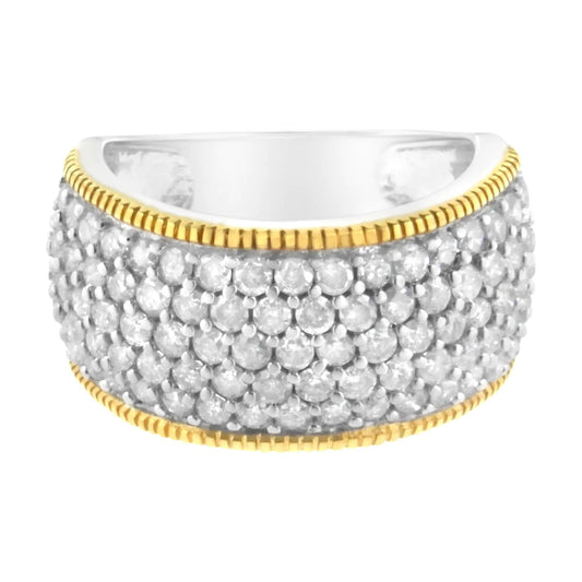 10K Yellow Gold Plated .925 Sterling Silver 2.0 Cttw Prong Set Round Cut Diamond 5 Row Anniversary Band Ring (I-J Color, I2-I3 Clarity) WEM Support (www.WEM.support)