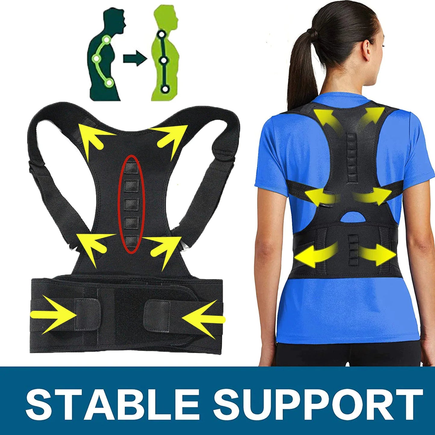 Posture Corrector Support Magnetic Back Shoulder Brace Belt Band For Men Women WEM Support (www.WEM.support)