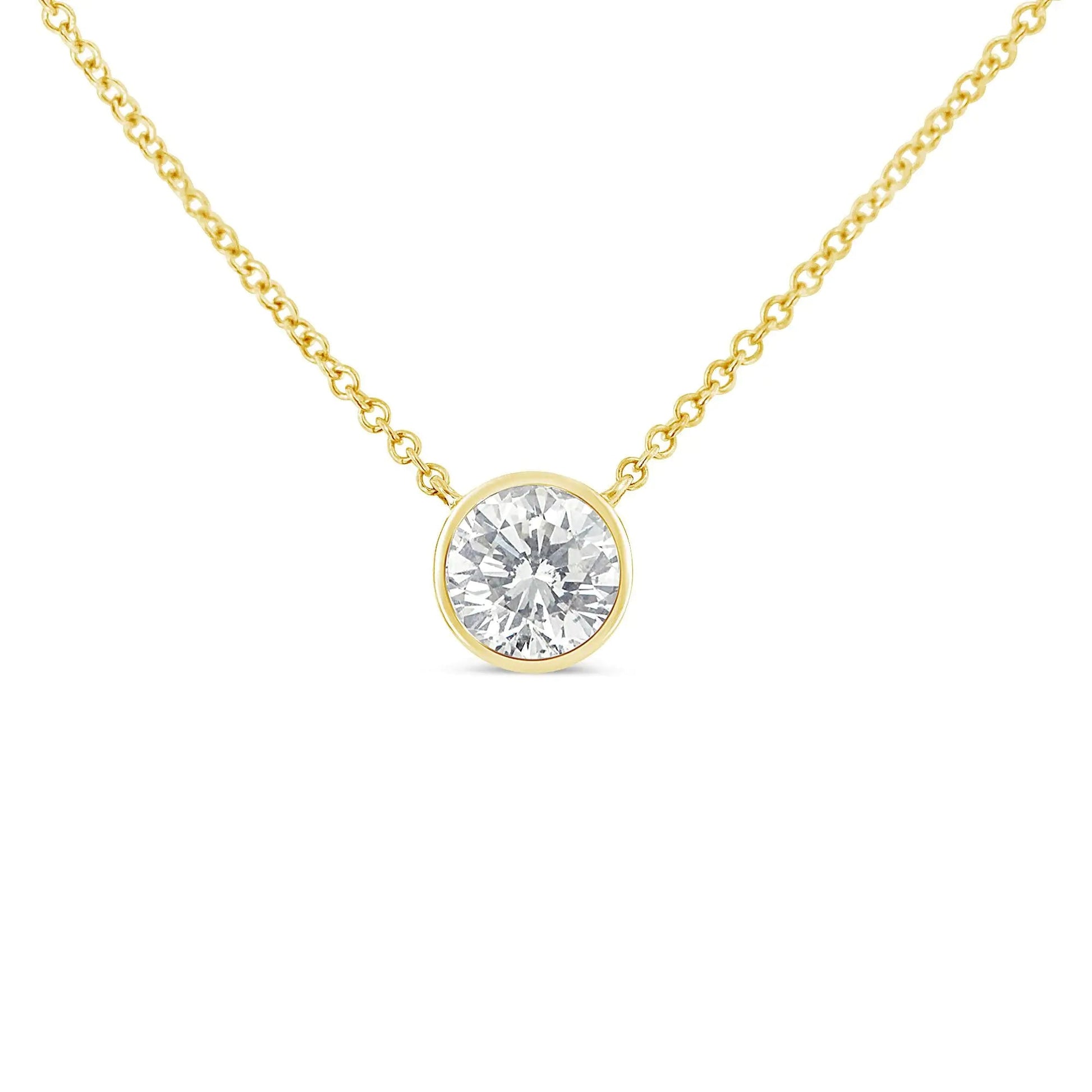 10K Yellow Gold 3/10 Carat Round Brilliant-Cut Diamond Modern Bezel-Set Solitaire 16"-18" Pendant Necklace (H-I Color, SI2-I1 Clarity) WEM Support (www.WEM.support)