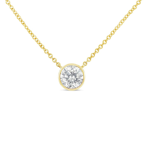 10K Yellow Gold 3/10 Carat Round Brilliant-Cut Diamond Modern Bezel-Set Solitaire 16"-18" Pendant Necklace (H-I Color, SI2-I1 Clarity) WEM Support (www.WEM.support)