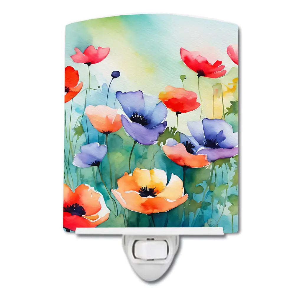 Anemones in Watercolor Ceramic Night Light WEM Support (www.WEM.support)