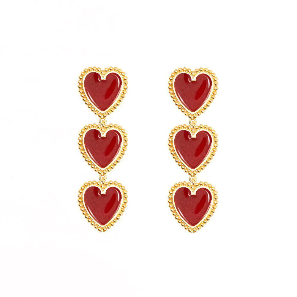 3 Red Hearts Earrings WEM Support (www.WEM.support)