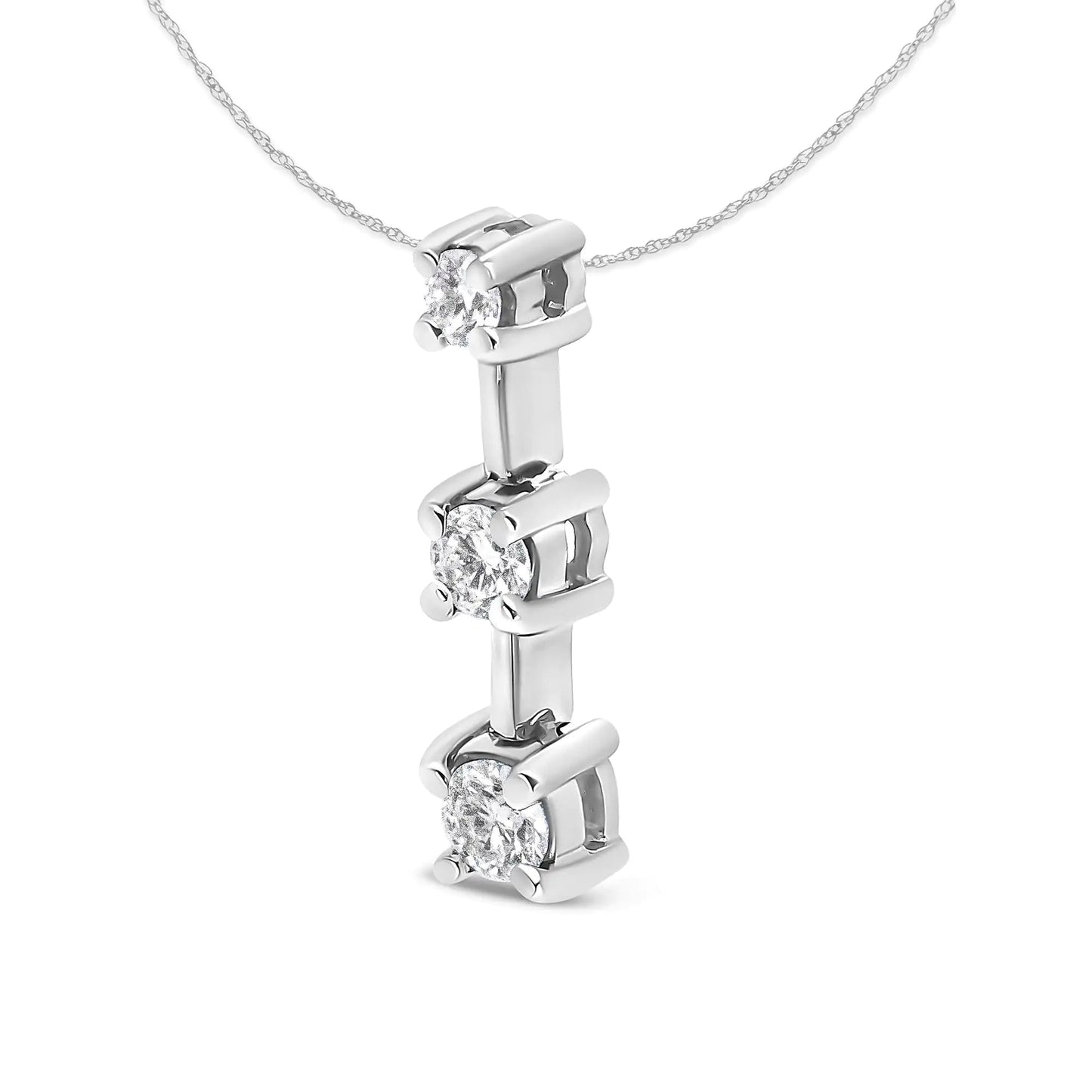 14K Gold Round Diamond Three-Stone Drop Pendant 18" Necklace - (H-I Color, SI1-SI2 Clarity) WEM Support (www.WEM.support)