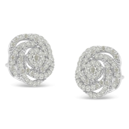 10k White Gold Rose-Cut Diamond Floral Cluster Earrings (1 cttw, I-J Color, I2-I3 Clarity) WEM Support (www.WEM.support)