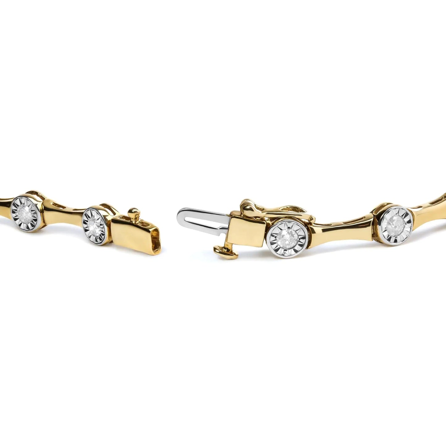 10K Yellow Gold Plated .925 Sterling Silver 1.0 Cttw Miracle Set Diamond Bezel Style Station Link Bracelet (H-I Color, I3 Clarity) - Size 7" WEM Support (www.WEM.support)
