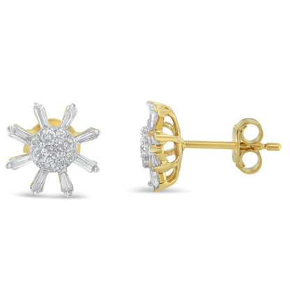 Boucles d'oreilles clous en or jaune 10k avec diamants ronds et baguettes (0,50 ct, couleur H-I, clarté I2-I3) WEM Support (www.WEM.support)