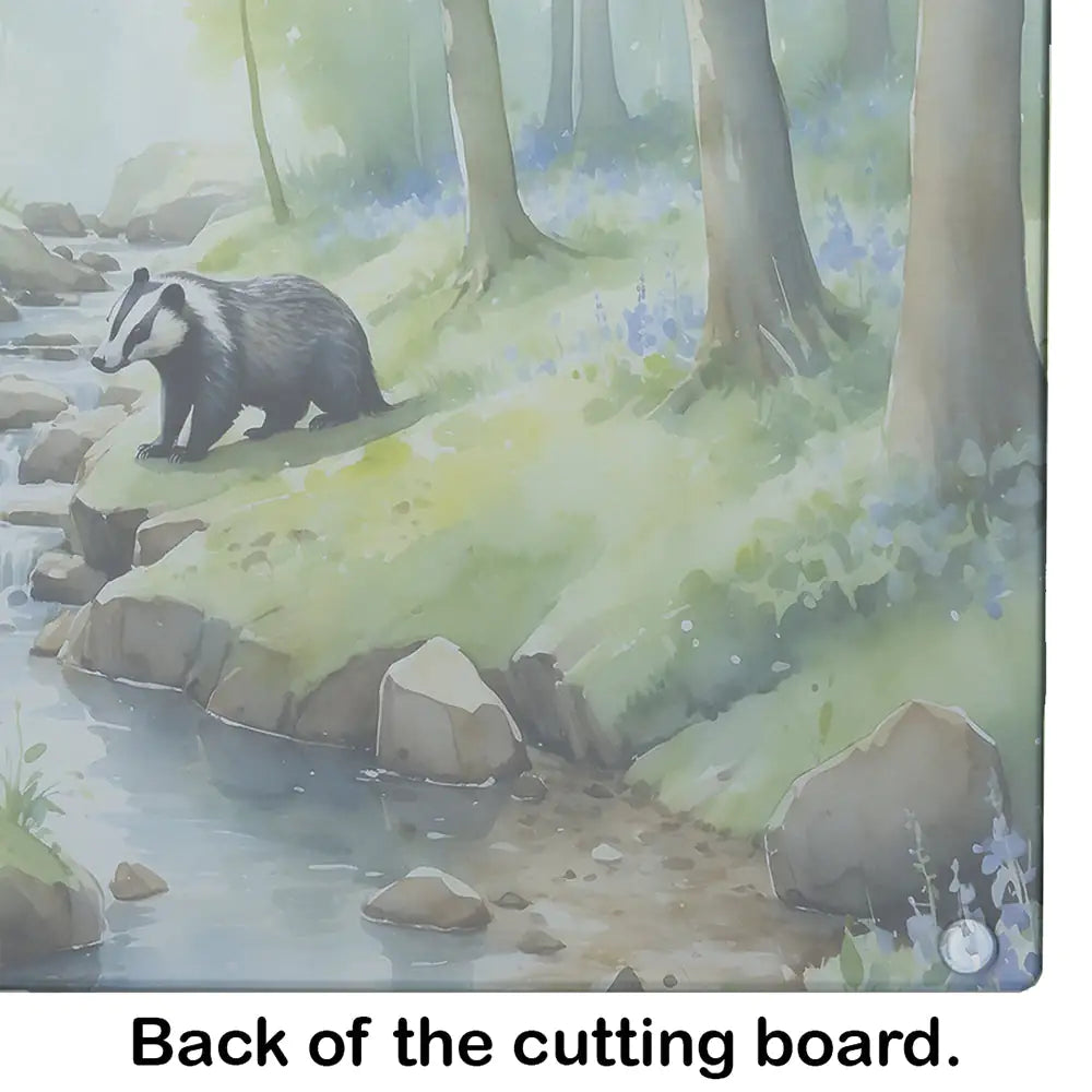 Woodland Spring Badgers Glass Cutting Board WEM Support (www.WEM.support)