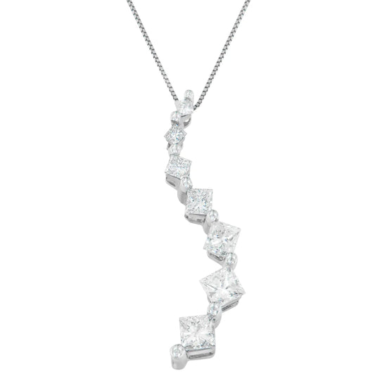 14K White Gold Princess and Baguette Cut Diamond Journey Pendant Necklace (1.00 cttw, H-I Color, I1-I2 Clarity) WEM Support (www.WEM.support)