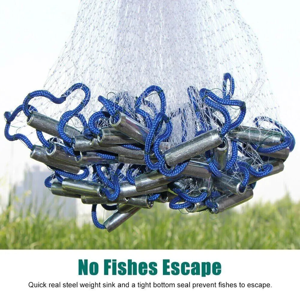 6/8/10/12/16FT Fishing Cast Net Bait Easy Throw Hand Cast Strong Nylon Mesh USA WEM Support (www.WEM.support)