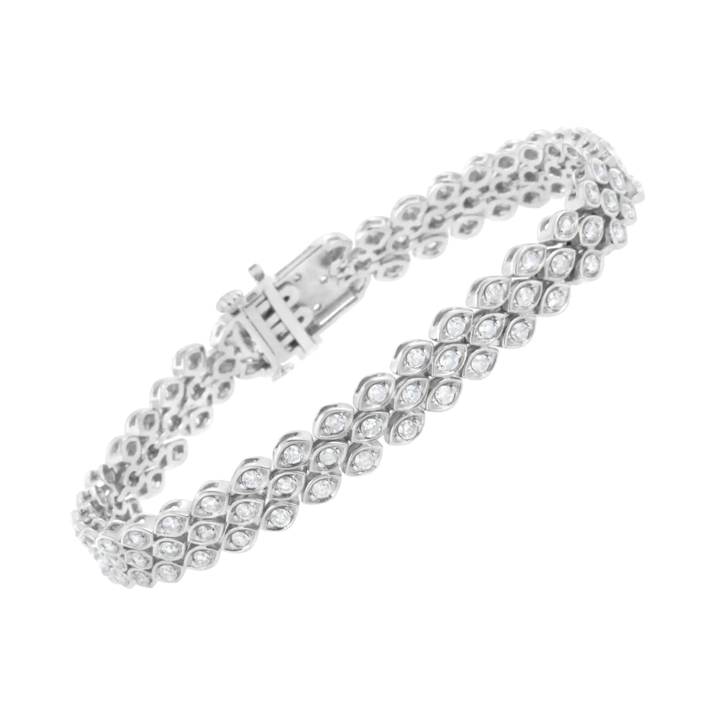 .925 Sterling Silver 3.0 Cttw Diamond Pave-Set Marquise Shaped Banded Link Bracelet (I-J Color, I2-I3 Clarity) - 7-1/4" WEM Support (www.WEM.support)