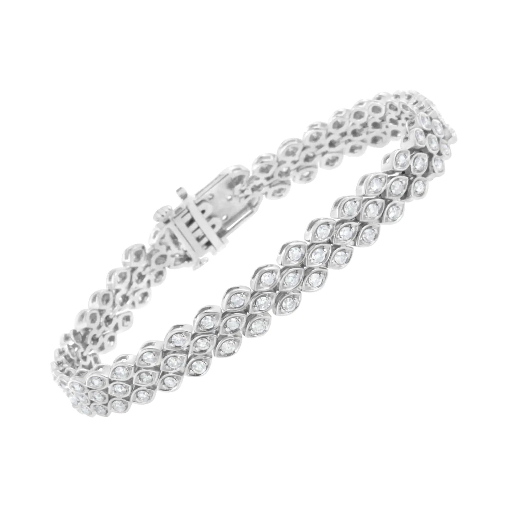 .925 Sterling Silver 3.0 Cttw Diamond Pave-Set Marquise Shaped Banded Link Bracelet (I-J Color, I2-I3 Clarity) - 7-1/4" WEM Support (www.WEM.support)