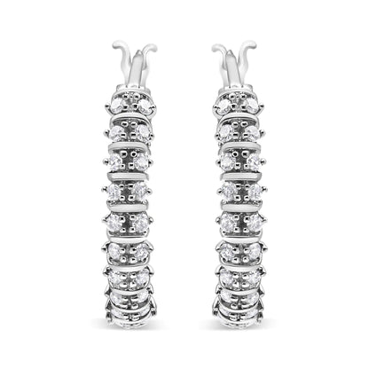 10K White Gold 1/2 Cttw Lab Grown Round Diamond 2 Row Semi Eternity Hoop Earrings (G-H Color, SI1-SI2 Clarity) WEM Support (www.WEM.support)