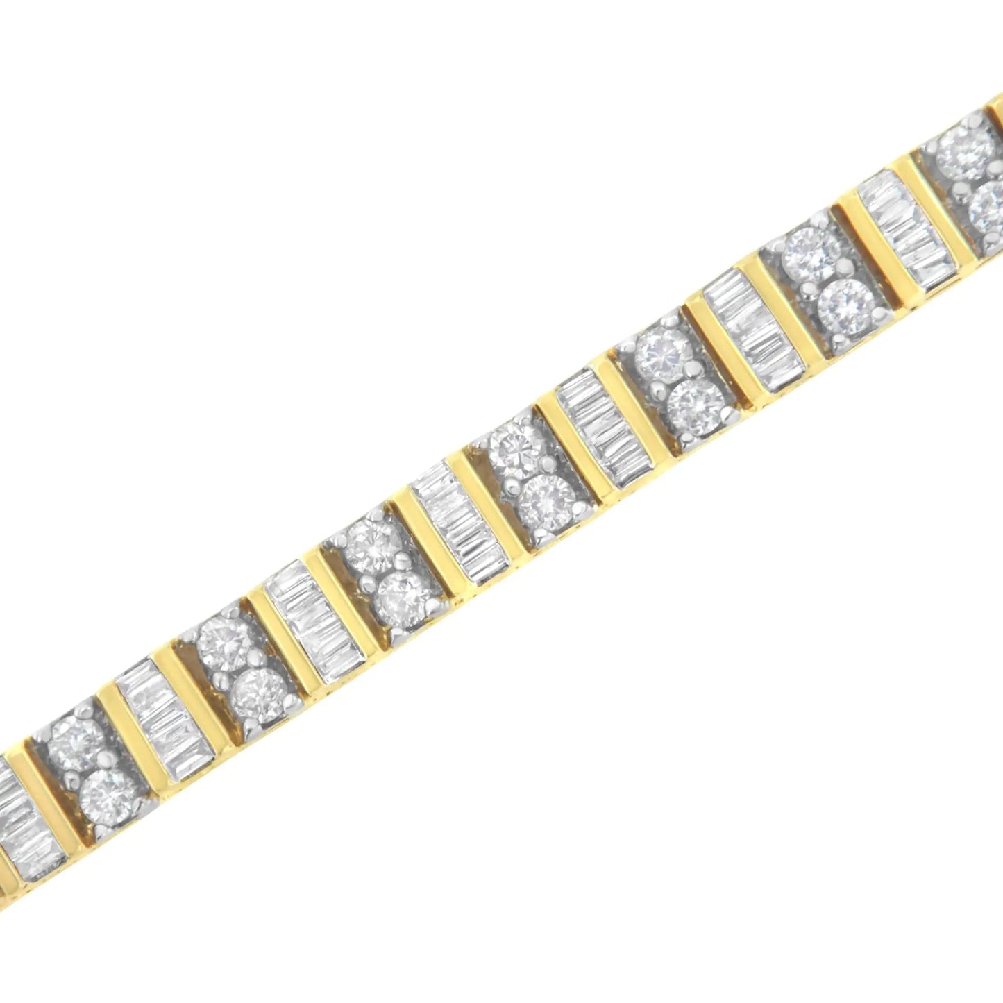 14KT Yellow Gold 4.0 Cttw Baguette & Round Brilliant-Cut Diamond Channel & Prong-Set Tennis Bracelet (H-I Color, SI2-I1 Clarity) - 7" WEM Support (www.WEM.support)