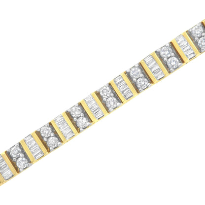 14KT Yellow Gold 4.0 Cttw Baguette & Round Brilliant-Cut Diamond Channel & Prong-Set Tennis Bracelet (H-I Color, SI2-I1 Clarity) - 7" WEM Support (www.WEM.support)