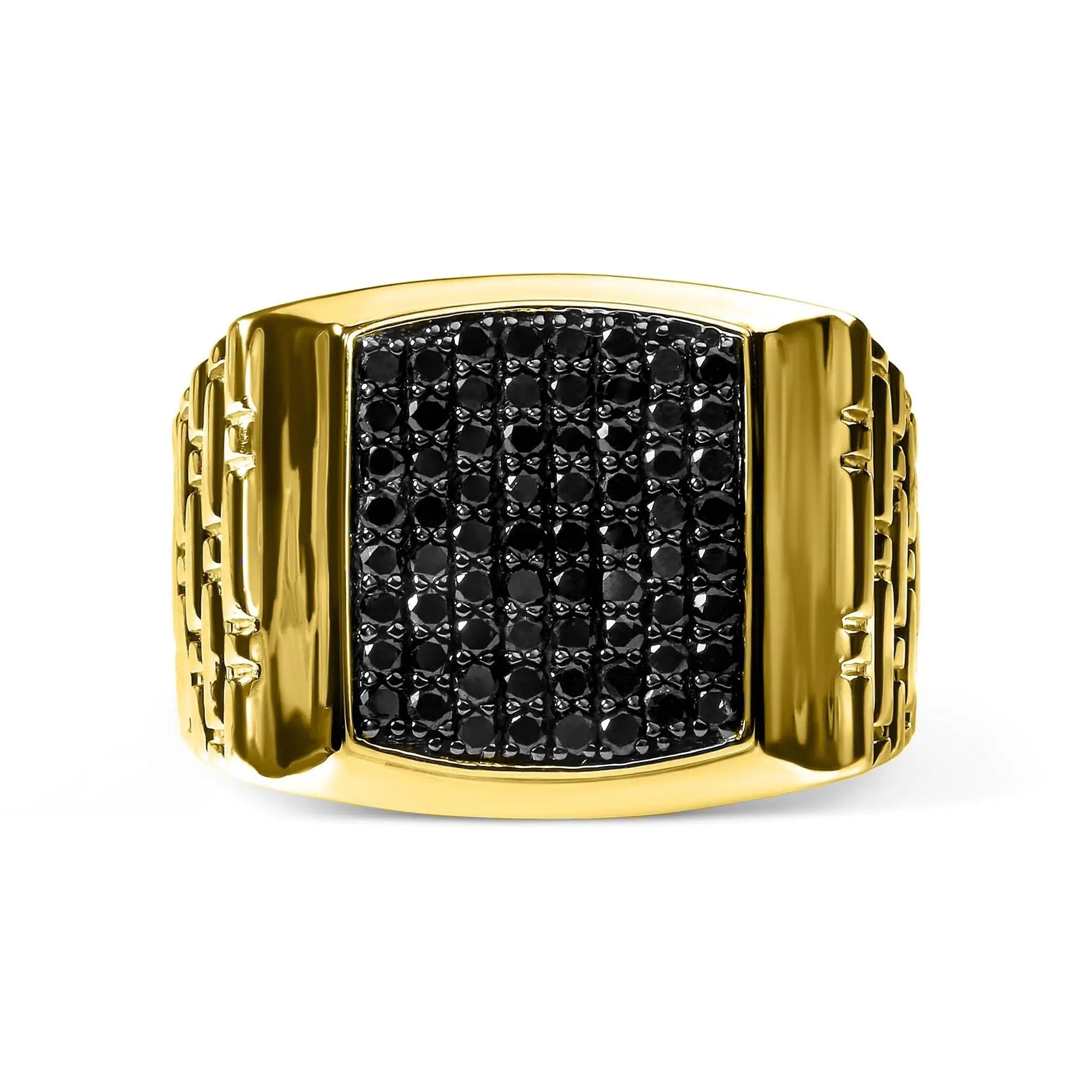 10K Yellow Gold 1 1/4 Cttw Black Diamond Cluster Gent's Band Ring (Treated Black Color, I2-I3 Clarity) WEM Support (www.WEM.support)