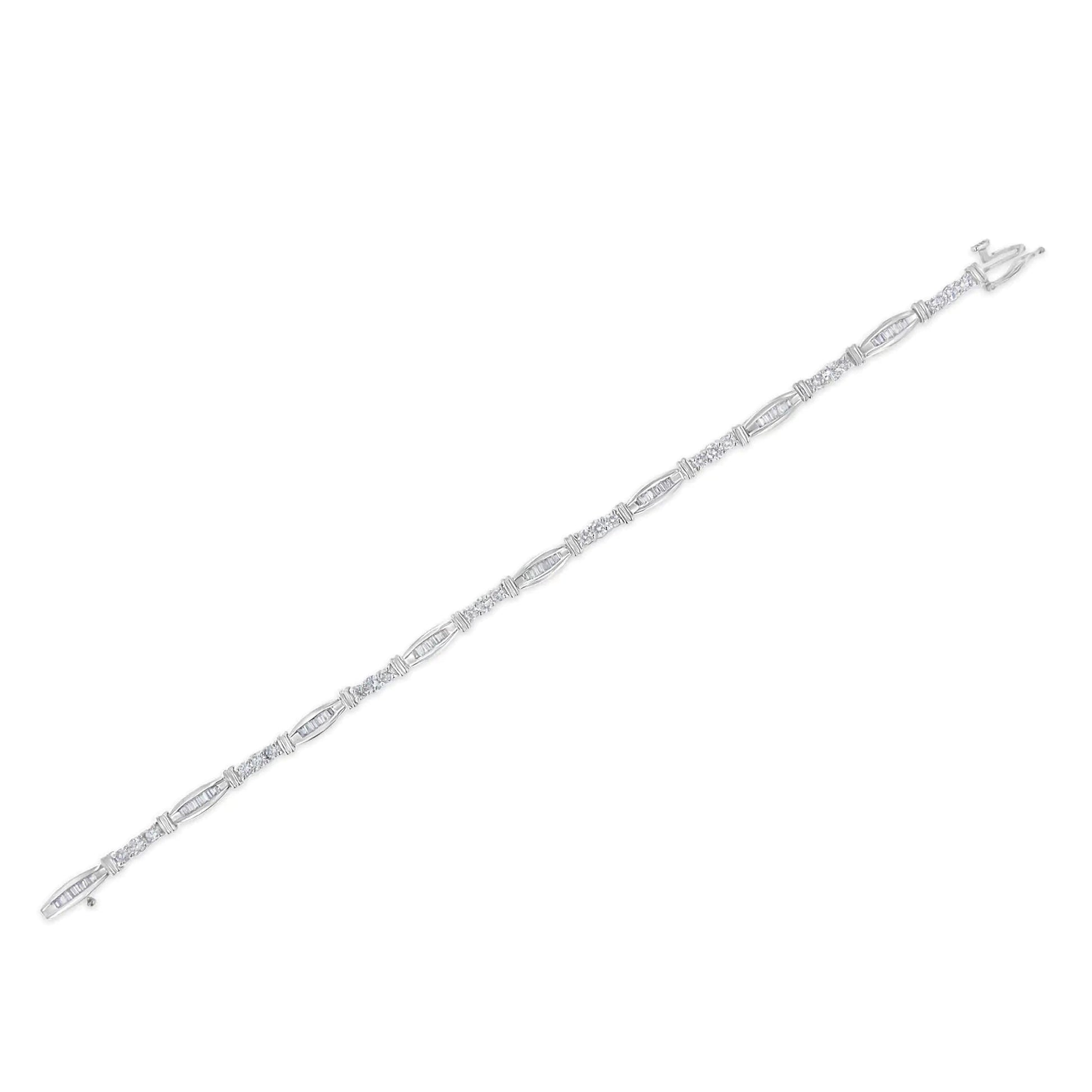 14k White Gold Geometric Pattern Diamond Tennis Bracelet (3 cttw, H-I Color, SI2-I1 Clarity) WEM Support (www.WEM.support)