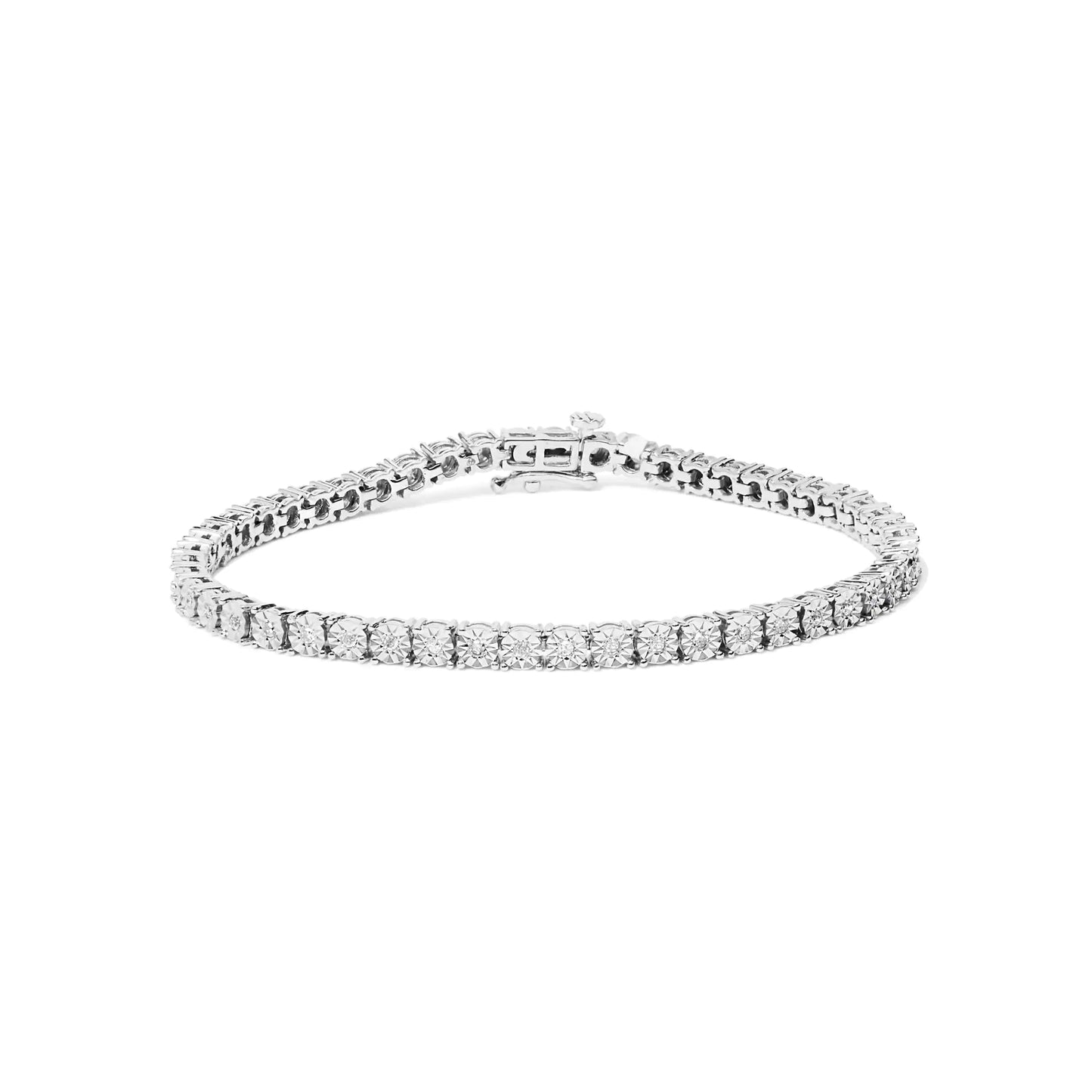 .925 Sterling Silver Lab Grown Diamond Illusion-Set Miracle Plate Tennis Bracelet - 7.25" Inches WEM Support (www.WEM.support)